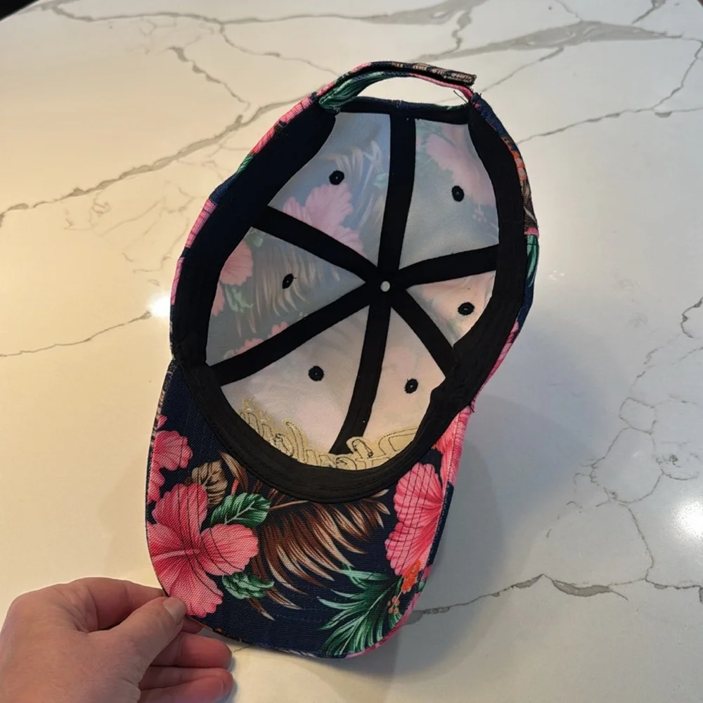 Hawaii Floral Hat Cap‎ - Navy Pink Brown Green Floral - Hawaii - NWOT